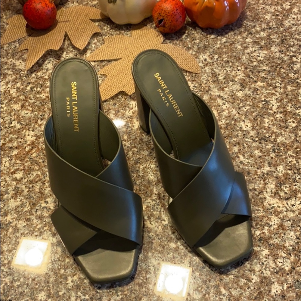 Saint Laurent Green Sandal Heels.
